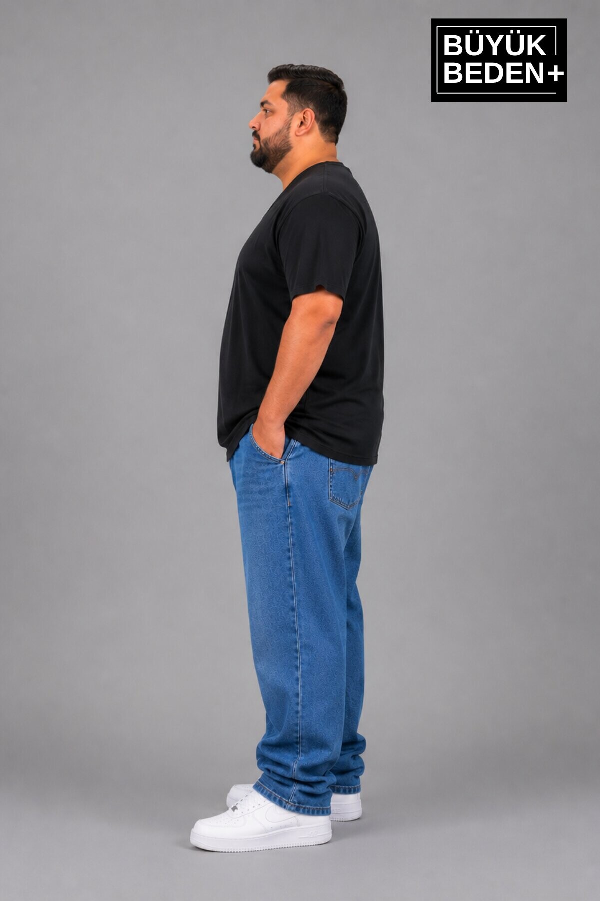 Süperlife Büyük Beden Erkek V Yaka Pamuklu Basic Tişört Lacivert 3XL-6XL SPR26BTS509