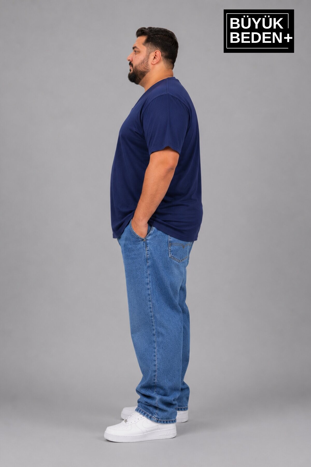 Süperlife Büyük Beden Erkek V Yaka Pamuklu Basic Tişört Lacivert 3XL-6XL SPR26BTS509