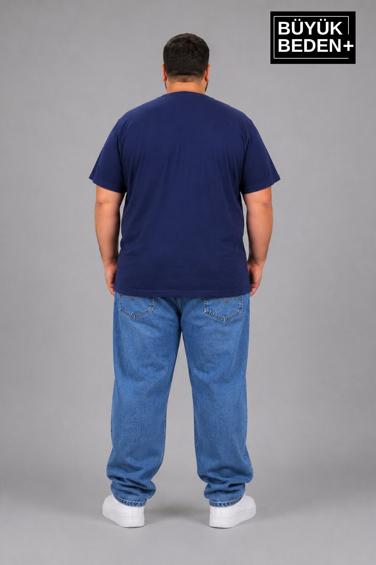 Süperlife Büyük Beden Erkek V Yaka Pamuklu Basic Tişört Lacivert 3XL-6XL SPR26BTS509