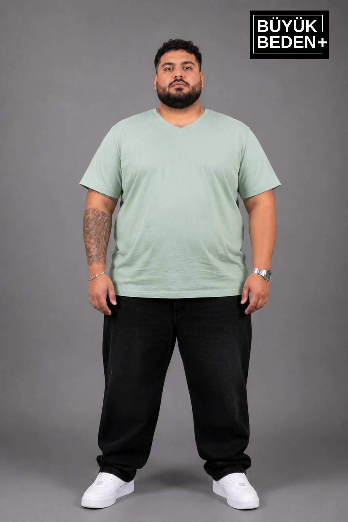 Süperlife Büyük Beden Erkek V Yaka Pamuklu Basic Tişört Lacivert 3XL-6XL SPR26BTS509