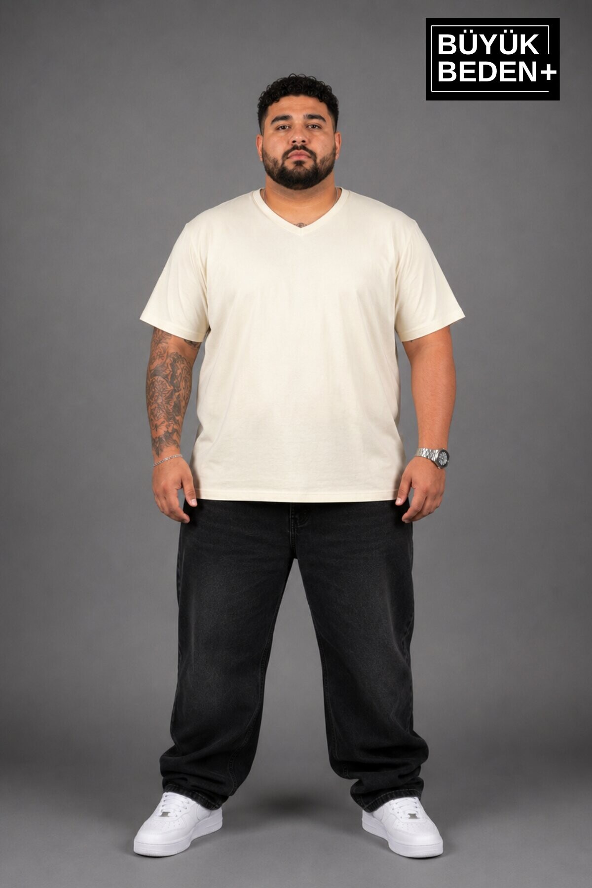 Süperlife Büyük Beden Erkek V Yaka Pamuklu Basic Tişört Lacivert 3XL-6XL SPR26BTS509
