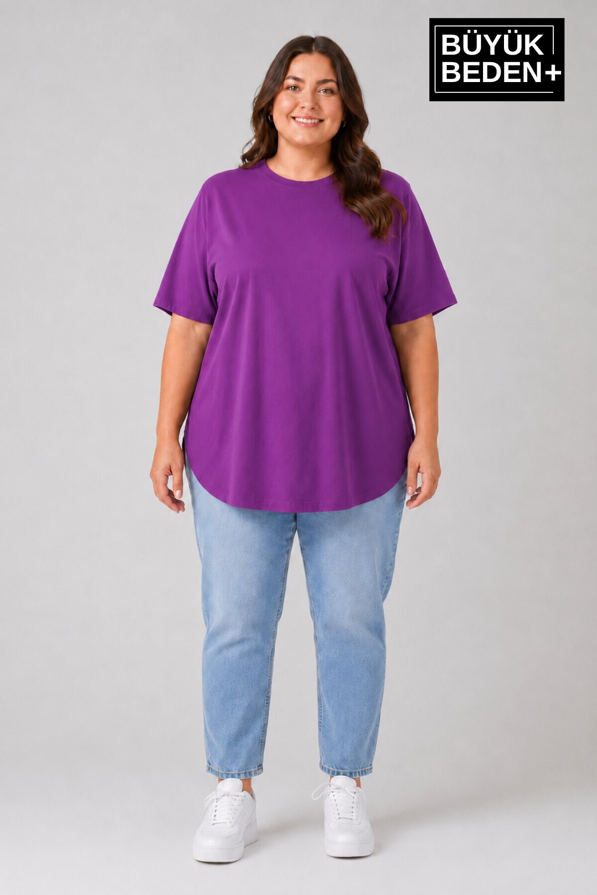 Süperlife Büyük Beden Kadın Bisiklet Yaka Basic Oval Etek Detalylı 3xl-6xl Uzun Tunik SPR26BTSK502