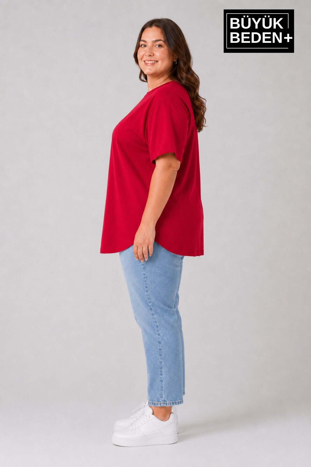 Süperlife Büyük Beden Kadın Bisiklet Yaka Basic Oval Etek Detalylı 3xl-6xl Uzun Tunik SPR26BTSK502