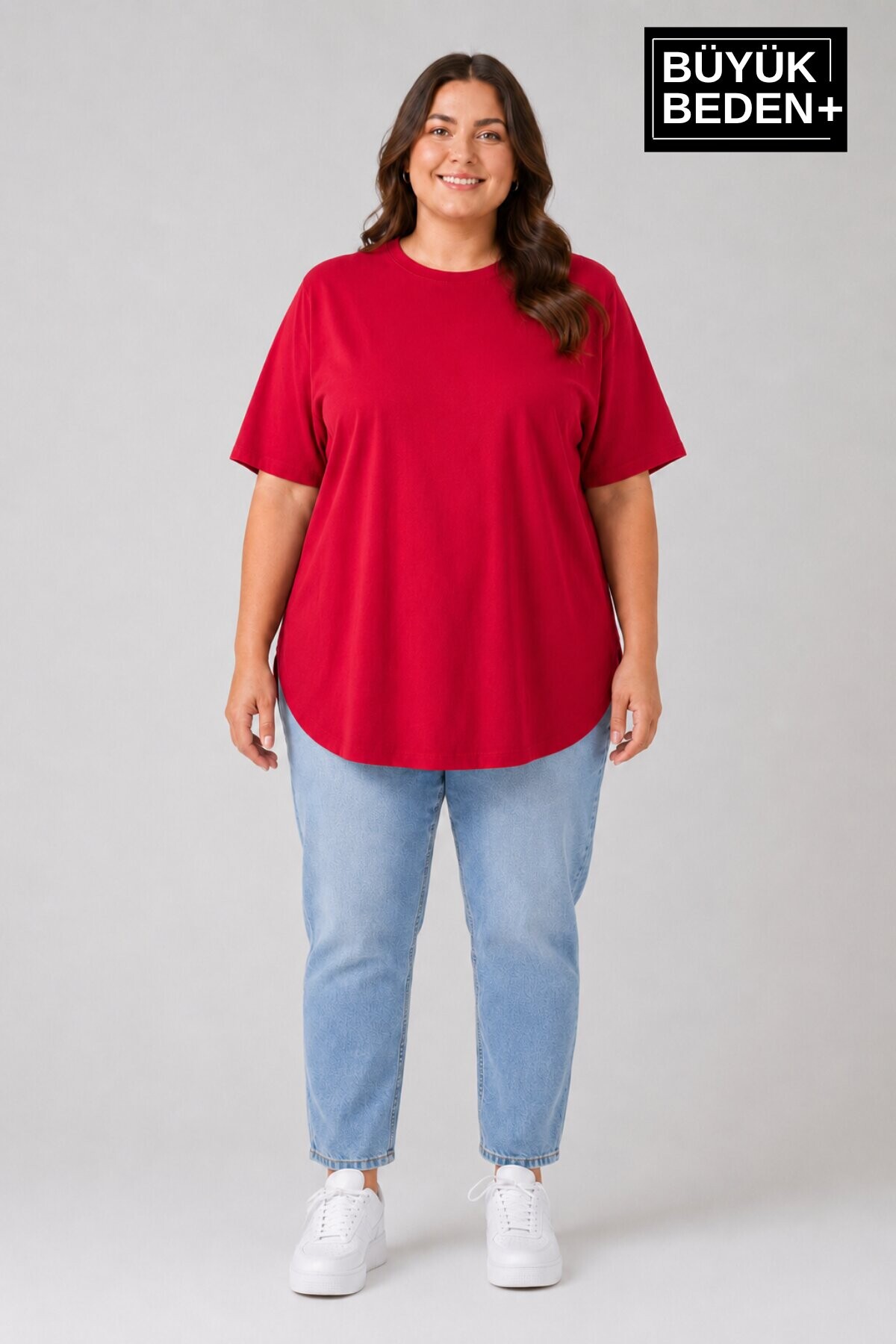 Süperlife Büyük Beden Kadın Bisiklet Yaka Basic Oval Etek Detalylı 3xl-6xl Uzun Tunik SPR26BTSK502