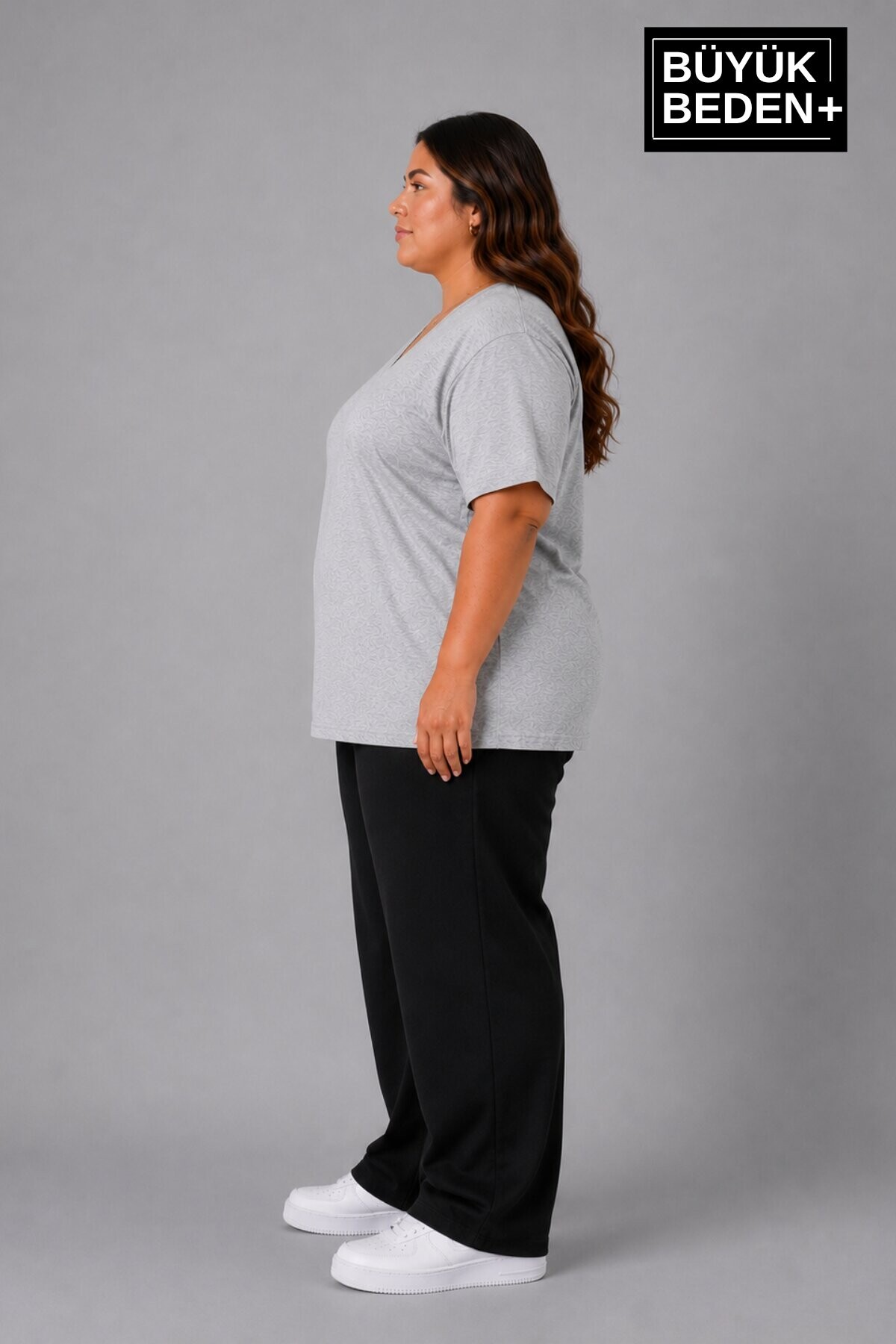 Süperlife Büyük Beden Kadın V Yaka Pamuklu Basic Tişört Lacivert 3XL-6XL SPR26BTSK509