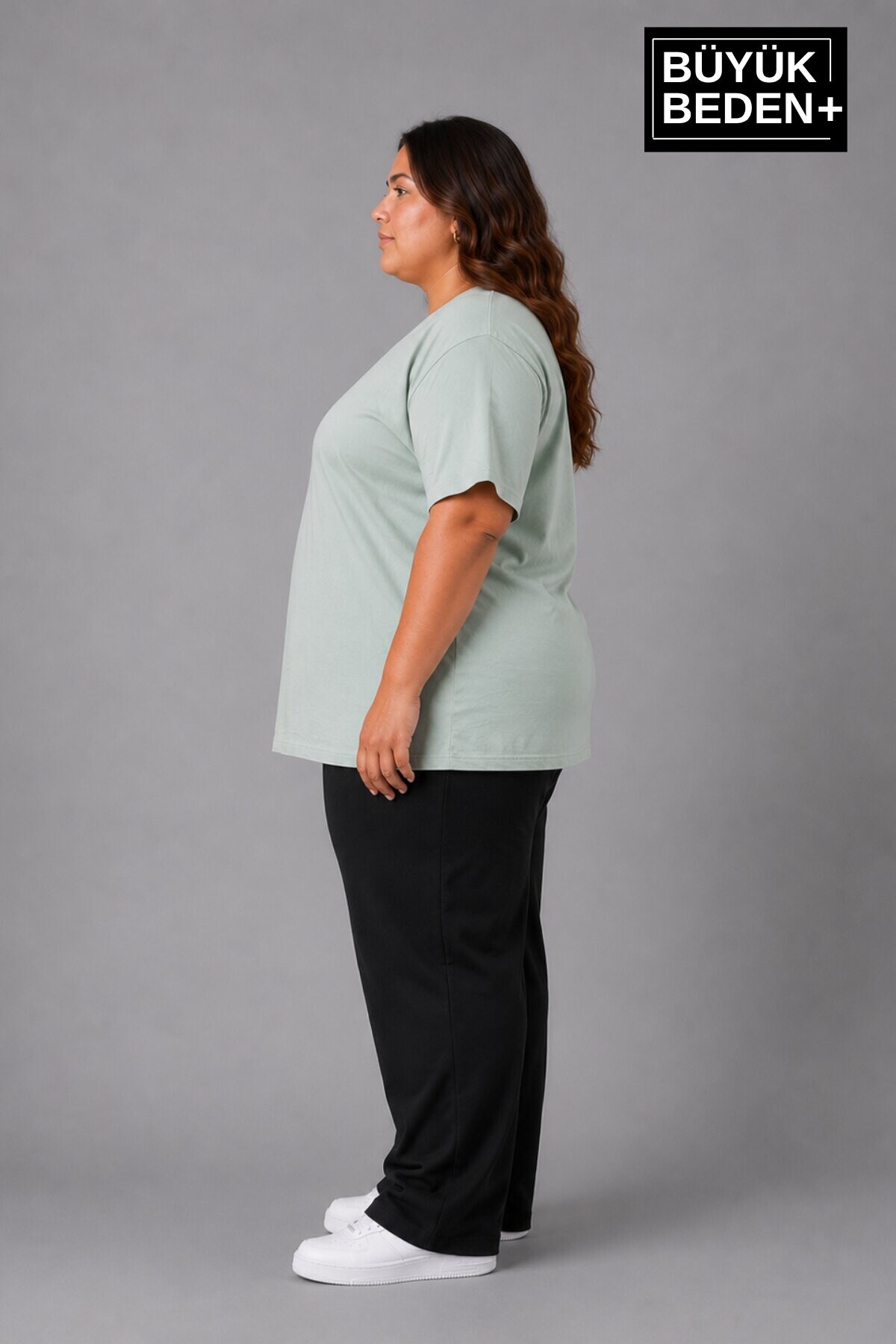 Süperlife Büyük Beden Kadın V Yaka Pamuklu Basic Tişört Lacivert 3XL-6XL SPR26BTSK509