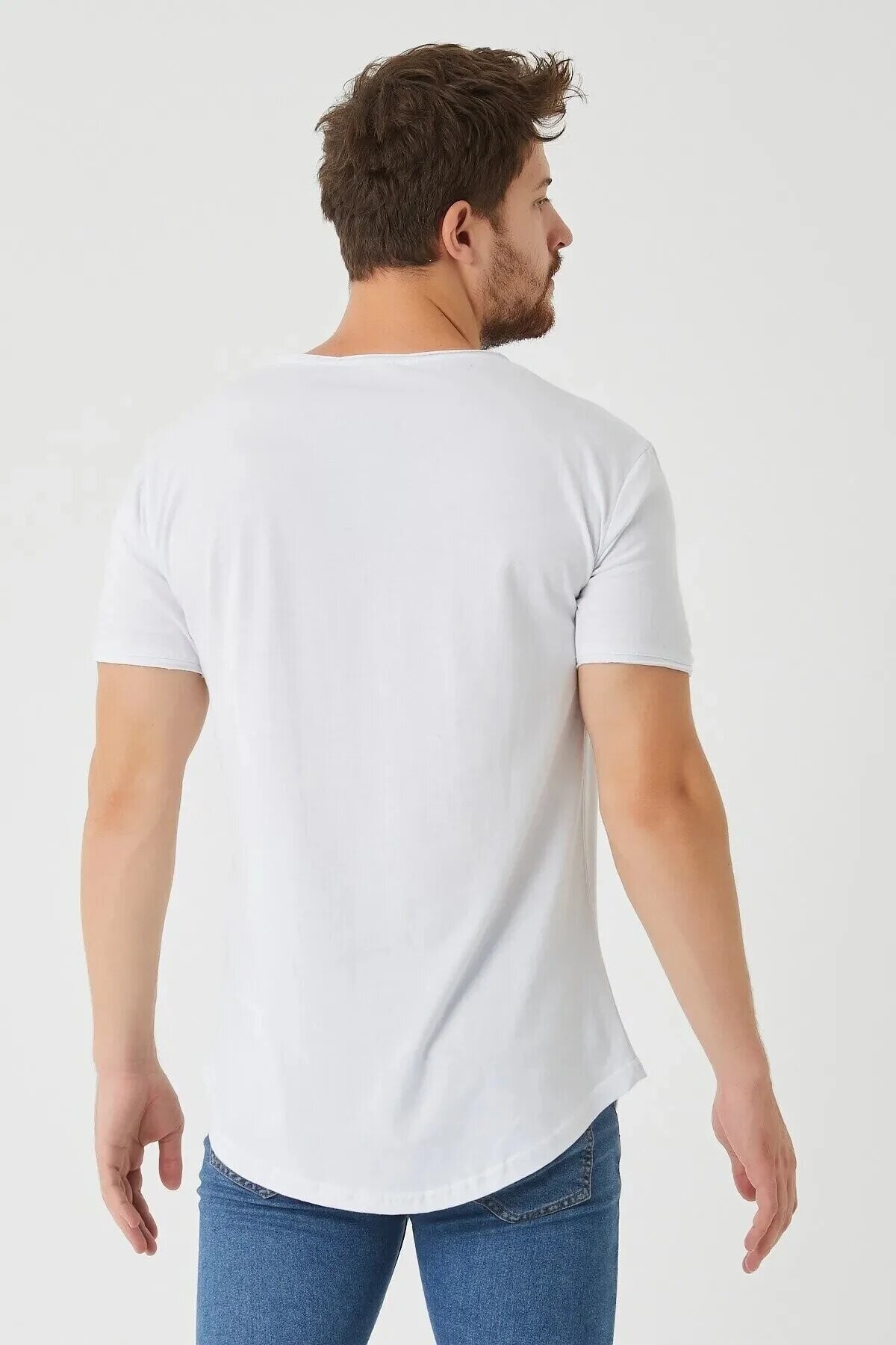  Erkek Pis yaka Oval Kesim Basic T-Shirt