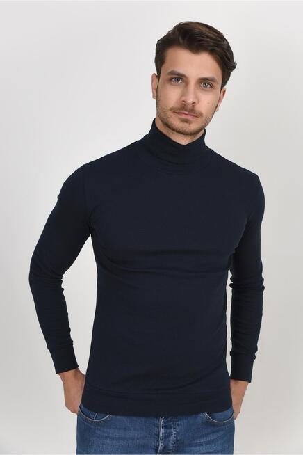 Süperlife Balıkcı Yaka Uzun Kollu Dar Kalıp İnce Erkek Sweatshirt SPR 2019K21