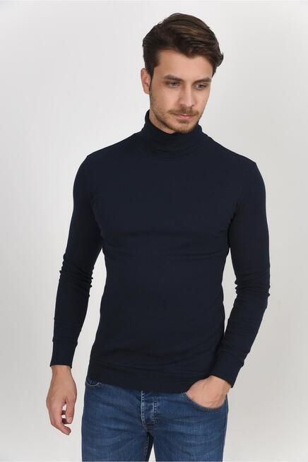 Süperlife Balıkcı Yaka Uzun Kollu Dar Kalıp İnce Erkek Sweatshirt SPR 2019K21