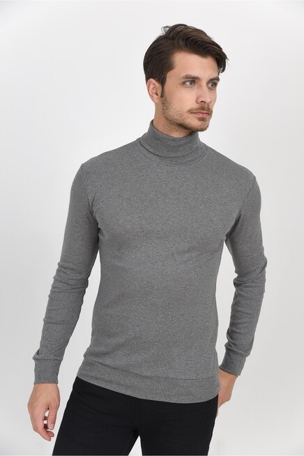 Süperlife Balıkcı Yaka Uzun Kollu Dar Kalıp İnce Erkek Sweatshirt SPR 2019K21