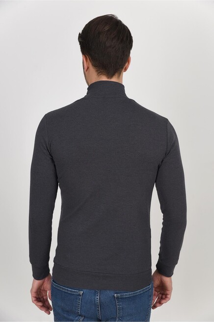 Süperlife Balıkcı Yaka Uzun Kollu Dar Kalıp İnce Erkek Sweatshirt SPR 2019K21