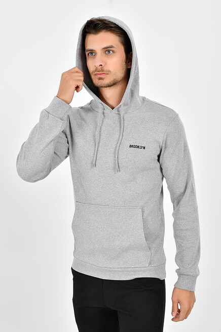 Süperlife Kapşonlu Uzun Kollu Baskılı Dar Kalıp İnce Erkek Sweatshirt 2019K26