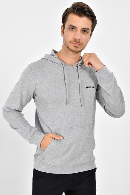 Süperlife Kapşonlu Uzun Kollu Baskılı Dar Kalıp İnce Erkek Sweatshirt 2019K26