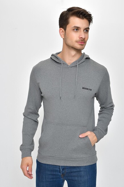 Süperlife Kapşonlu Uzun Kollu Baskılı Dar Kalıp İnce Erkek Sweatshirt 2019K26