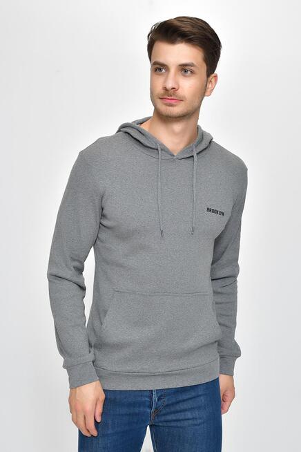 Süperlife Kapşonlu Uzun Kollu Baskılı Dar Kalıp İnce Erkek Sweatshirt 2019K26