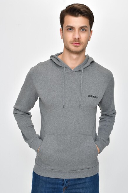 Süperlife Kapşonlu Uzun Kollu Baskılı Dar Kalıp İnce Erkek Sweatshirt 2019K26