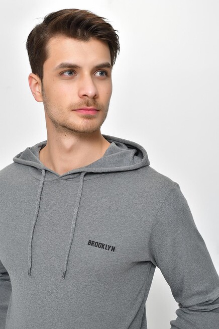 Süperlife Kapşonlu Uzun Kollu Baskılı Dar Kalıp İnce Erkek Sweatshirt 2019K26