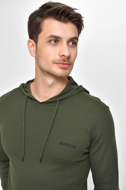 Süperlife Kapşonlu Uzun Kollu Baskılı Dar Kalıp İnce Erkek Sweatshirt 2019K26