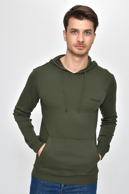 Süperlife Kapşonlu Uzun Kollu Baskılı Dar Kalıp İnce Erkek Sweatshirt 2019K26