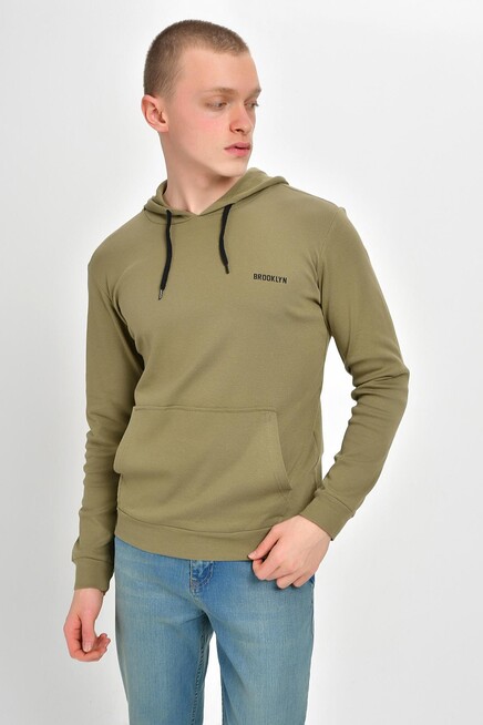 Süperlife Kapşonlu Uzun Kollu Baskılı Dar Kalıp İnce Erkek Sweatshirt 2019K26