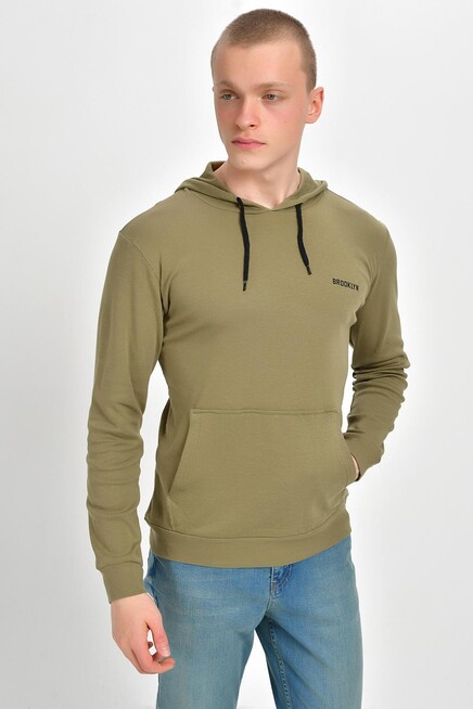 Süperlife Kapşonlu Uzun Kollu Baskılı Dar Kalıp İnce Erkek Sweatshirt 2019K26