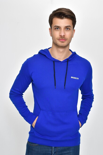 Süperlife Kapşonlu Uzun Kollu Baskılı Dar Kalıp İnce Erkek Sweatshirt 2019K26