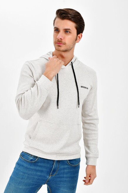 Süperlife Kapşonlu Uzun Kollu Baskılı Dar Kalıp İnce Erkek Sweatshirt 2019K26