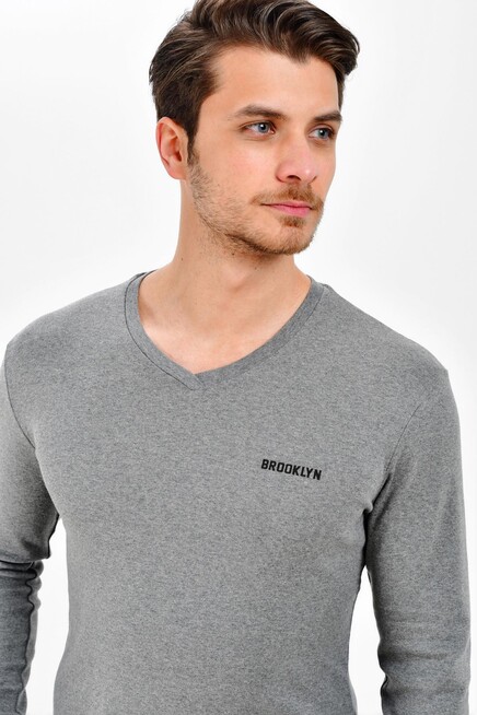 Süperlife V Yaka Uzun Kollu Dar Kalıp İnce Erkek Sweatshirt SPR 2019K19