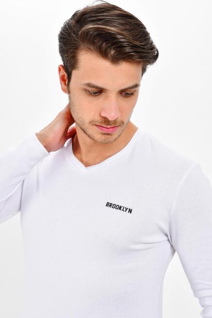 Süperlife V Yaka Uzun Kollu Dar Kalıp İnce Erkek Sweatshirt SPR 2019K19