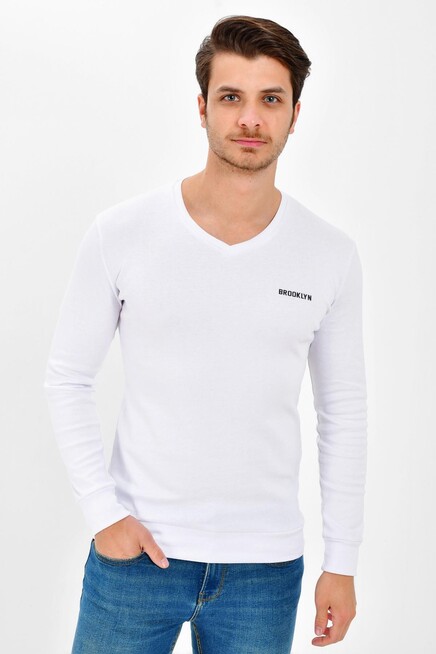 Süperlife V Yaka Uzun Kollu Dar Kalıp İnce Erkek Sweatshirt SPR 2019K19