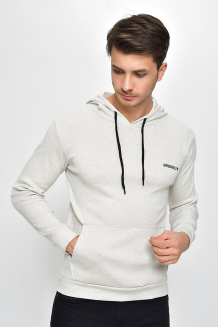 Süperlife Kapşonlu Uzun Kollu Baskılı Dar Kalıp İnce Erkek Sweatshirt 2019K26