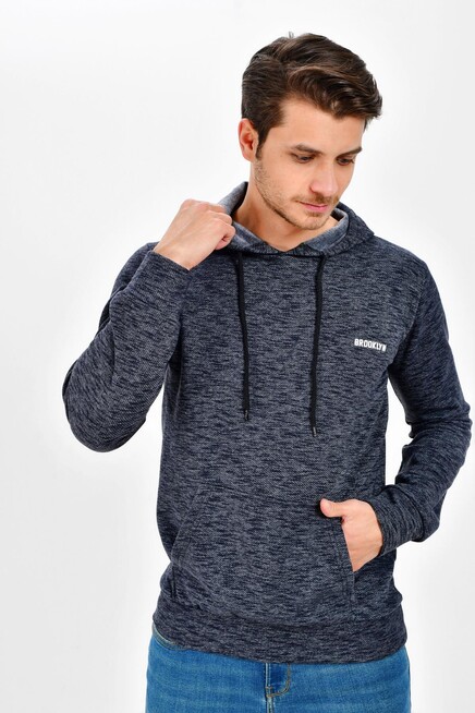 Süperlife Kapşonlu Uzun Kollu Baskılı Dar Kalıp İnce Erkek Sweatshirt SPR 2019K61