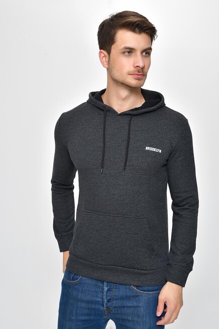 Süperlife Kapşonlu Uzun Kollu Baskılı Dar Kalıp İnce Erkek Sweatshirt SPR 2019K61