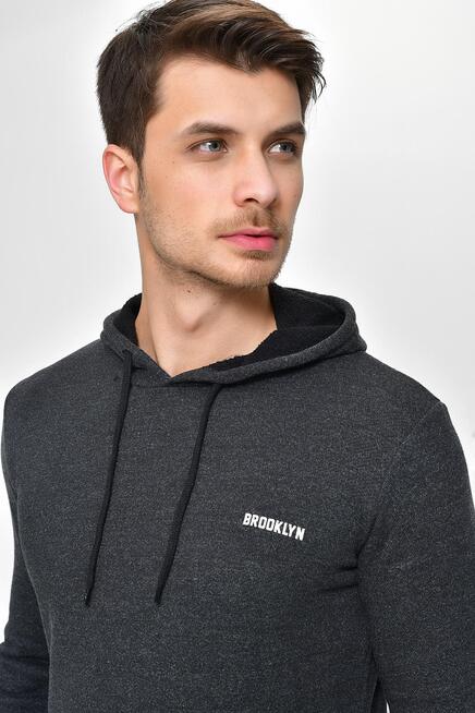 Süperlife Kapşonlu Uzun Kollu Baskılı Dar Kalıp İnce Erkek Sweatshirt SPR 2019K61