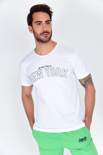 Erkek Bisiklet Yaka Dar Kalıp Baskılı Tişort SPR 254