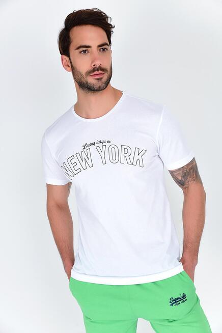 Erkek Bisiklet Yaka Dar Kalıp Baskılı Tişort SPR 254