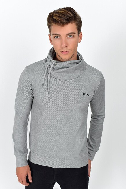 Süperlife Şal Yaka Uzun Kollu Dar Kalıp İnce Erkek Baskılı Sweatshirt SPR 2019K41