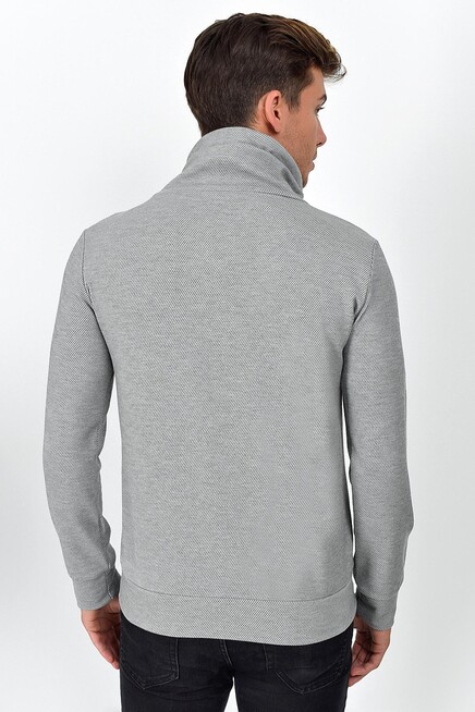 Süperlife Şal Yaka Uzun Kollu Dar Kalıp İnce Erkek Baskılı Sweatshirt SPR 2019K41