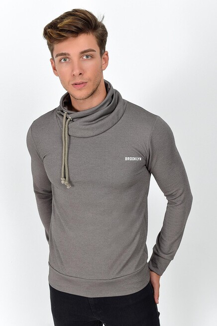 Süperlife Şal Yaka Uzun Kollu Dar Kalıp İnce Erkek Baskılı Sweatshirt SPR 2019K41