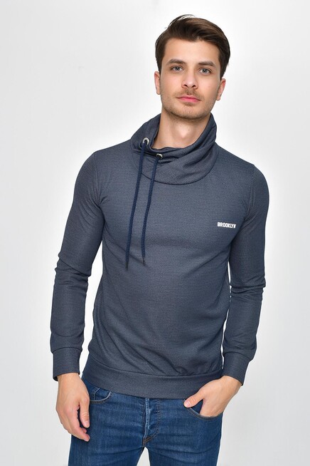 Süperlife Şal Yaka Uzun Kollu Dar Kalıp İnce Erkek Baskılı Sweatshirt SPR 2019K41