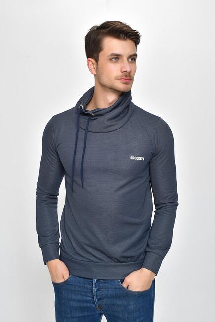 Süperlife Şal Yaka Uzun Kollu Dar Kalıp İnce Erkek Baskılı Sweatshirt SPR 2019K41