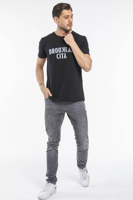 Süperlife Erkek Bisiklet yaka Brooklyn City Baskılı Tişort SPR 253