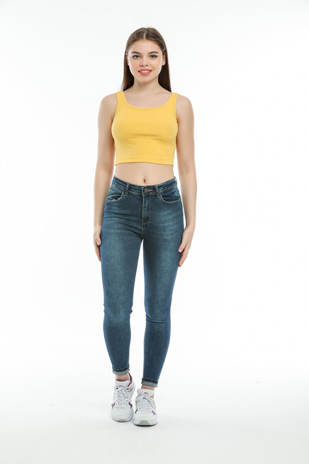 Süperlife Kadın Crop Örme Slim Fit  Atlet-Tişort  SPR21Y12