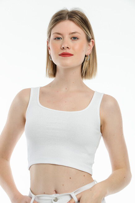 Süperlife Kadın Crop Örme Slim Fit  Atlet-Tişort SPR21Y19