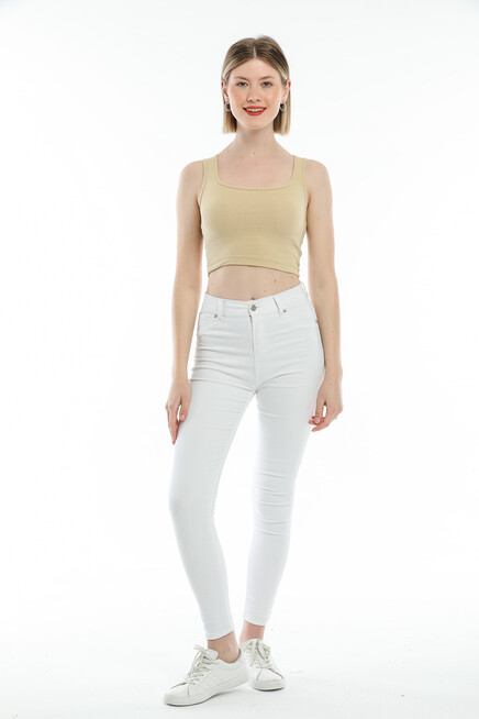 Süperlife Kadın Crop Örme Slim Fit  Atlet-Tişort SPR21Y19