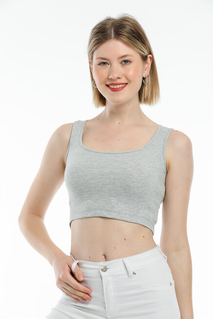 Süperlife Kadın Crop Örme Slim Fit  Atlet-Tişort SPR21Y19