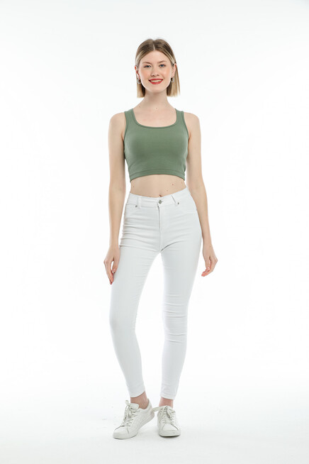 Süperlife Kadın Crop Örme Slim Fit  Atlet-Tişort SPR21Y19