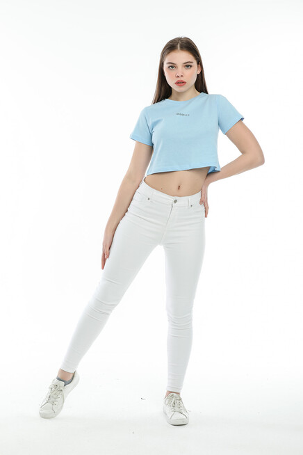 Süperlife Kadın Bisiklet Yaka Slim Fit Brookyn Baskılı Tişort SPR21Y14