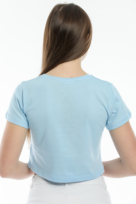 Süperlife Kadın Bisiklet Yaka Crop Örme Slim Fit Tişort SPR21Y13