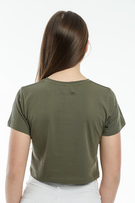 Süperlife Kadın Bisiklet Yaka Crop Örme Slim Fit Tişort SPR21Y13